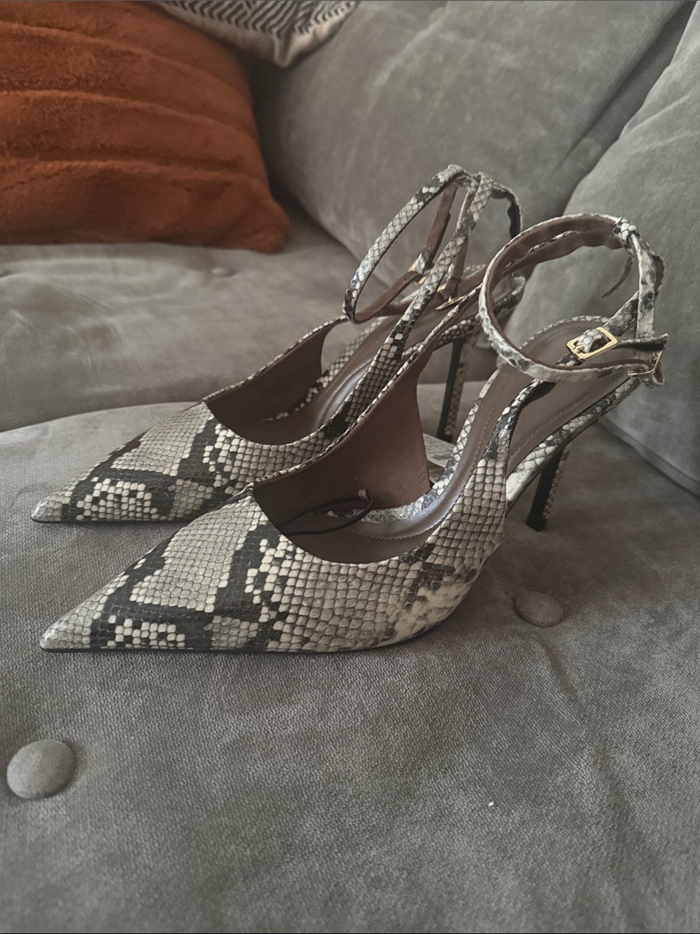 Zara Snake-Print Pointed Ankle-Strap Pumps-Size 10US/41EU